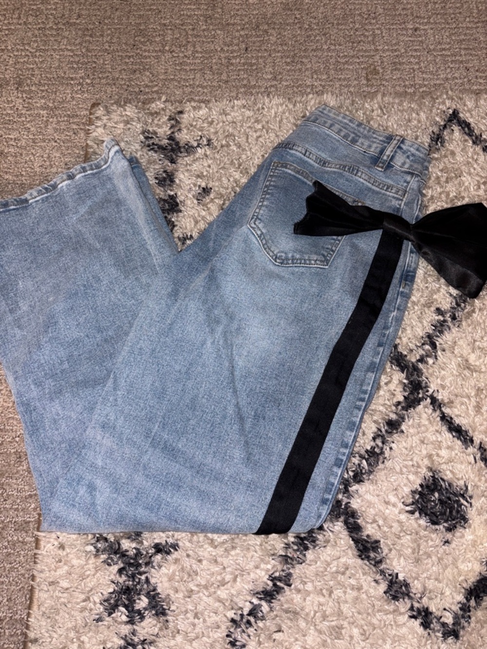 Amazon Light Blue Flare Jeans with Black Side Ribbon